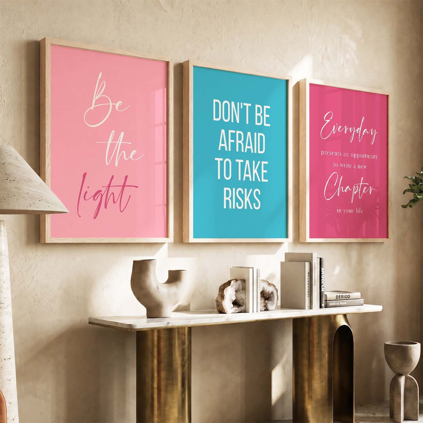 Color Block Motivational Quotes Wall Art Set of 3 Framed Prints for Office
