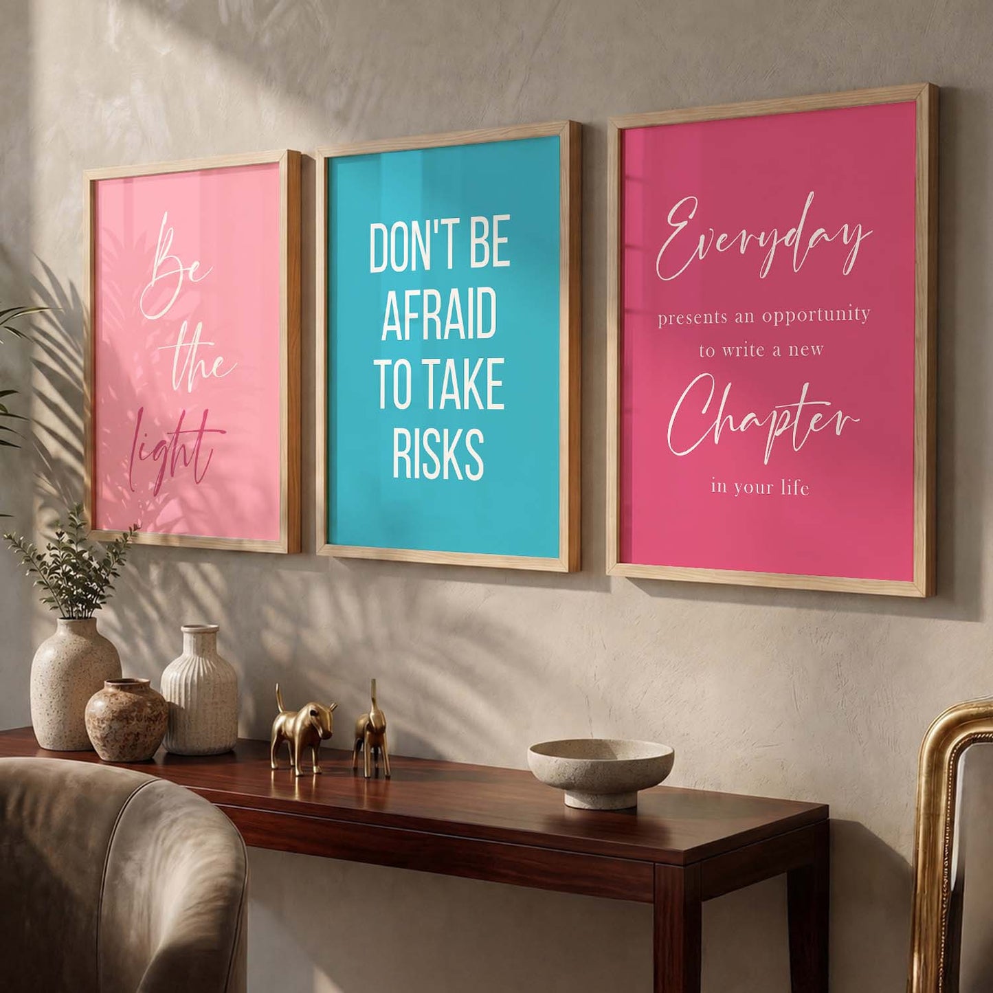 Color Block Motivational Quotes Wall Art Set of 3 Framed Prints for Office