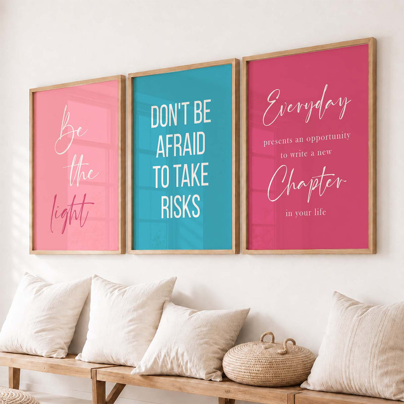 Color Block Motivational Quotes Wall Art Set of 3 Framed Prints for Office