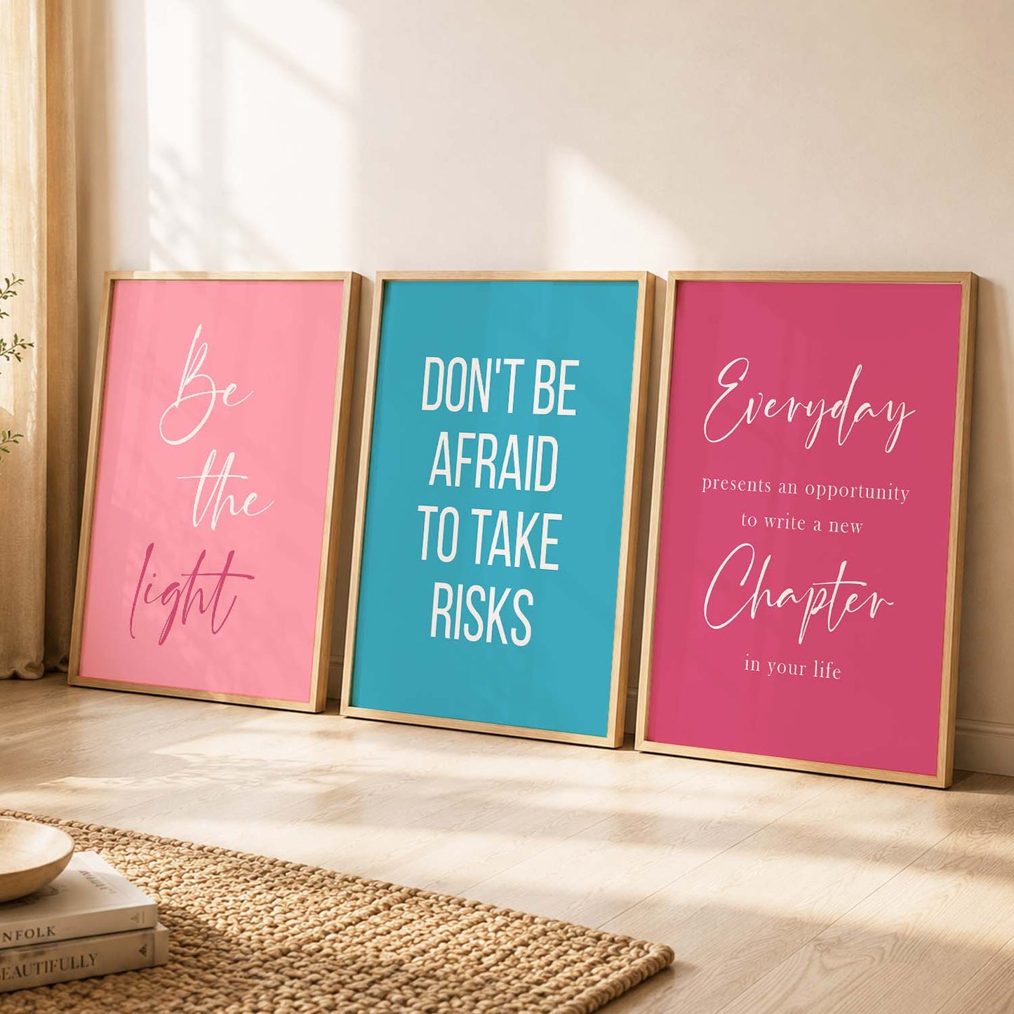 Color Block Motivational Quotes Wall Art Set of 3 Framed Prints for Office