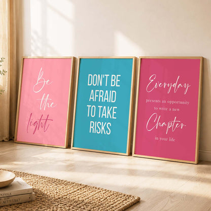 Color Block Motivational Quotes Wall Art Set of 3 Framed Prints for Office