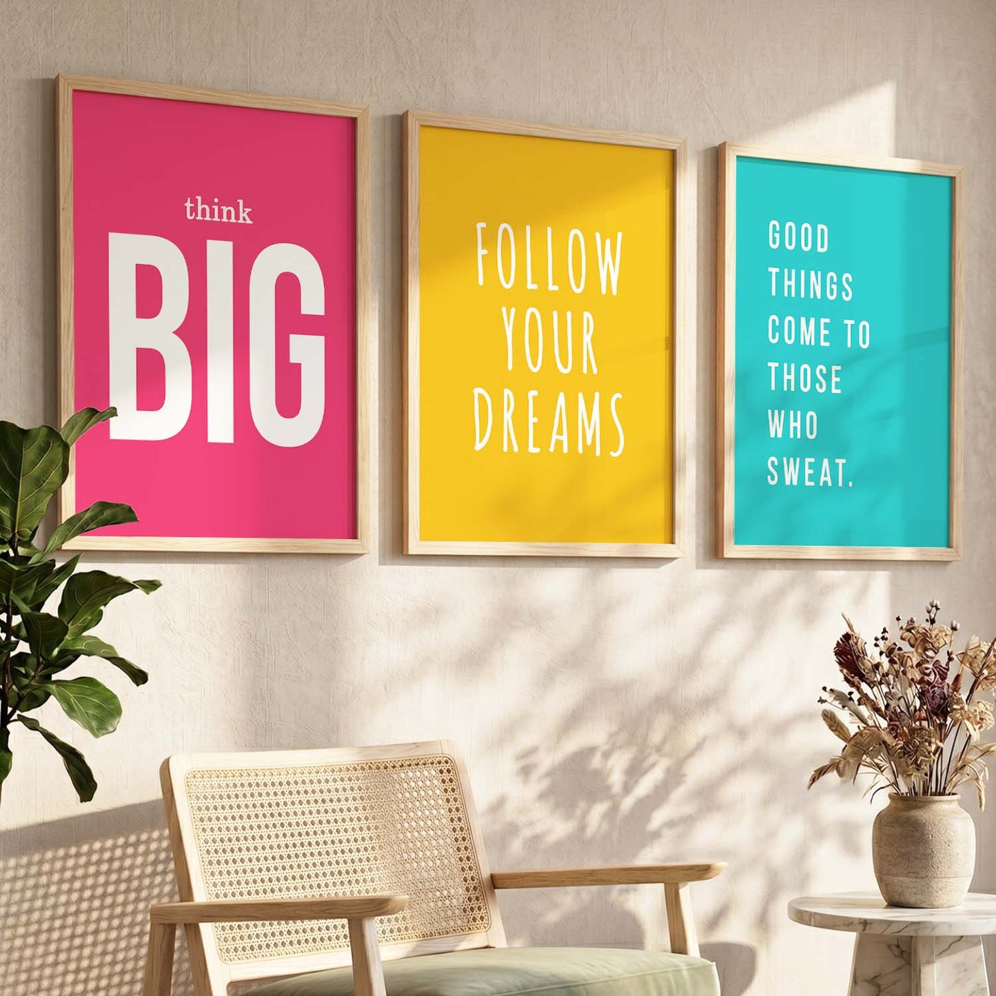 Power Quote Bold Typography Motivational Quotes Wall Art Set of 3 Framed Prints