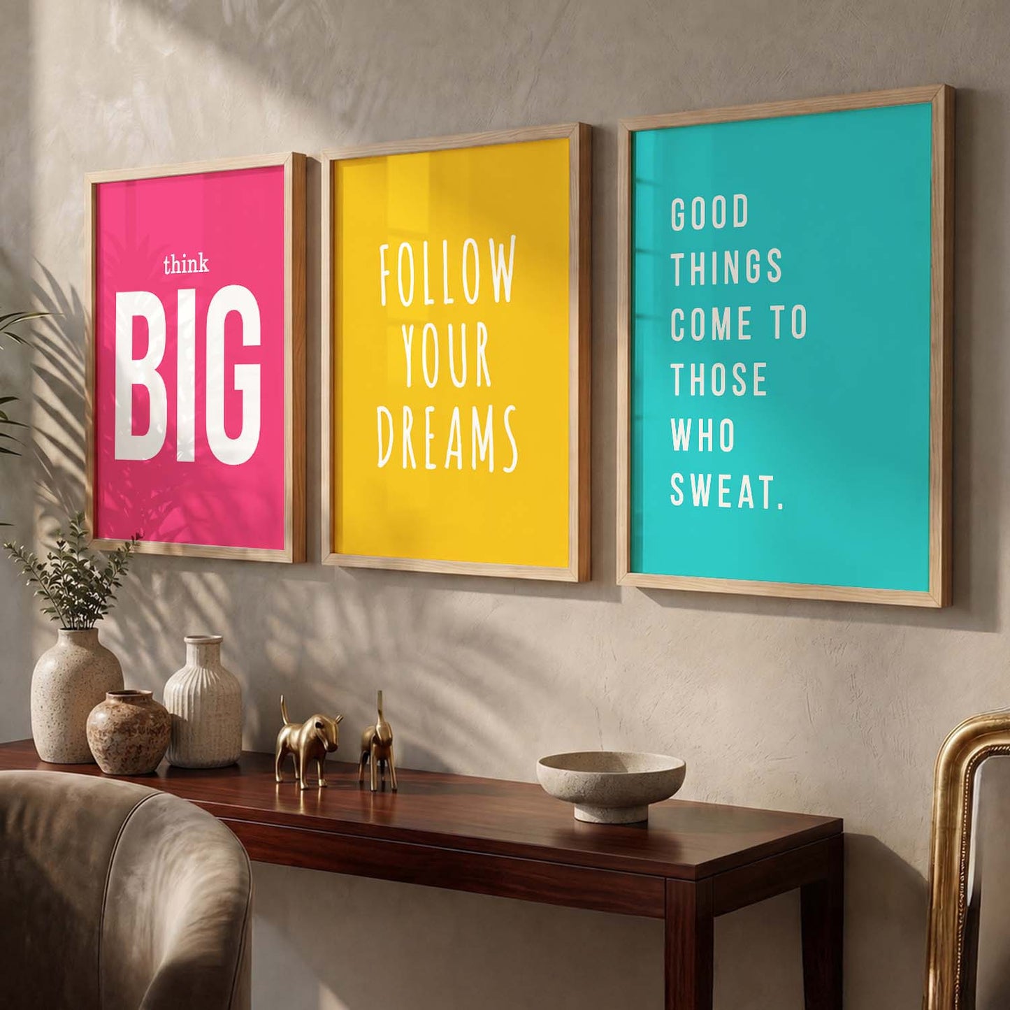 Power Quote Bold Typography Motivational Quotes Wall Art Set of 3 Framed Prints