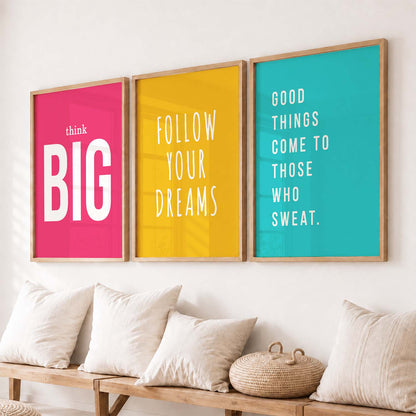 Power Quote Bold Typography Motivational Quotes Wall Art Set of 3 Framed Prints