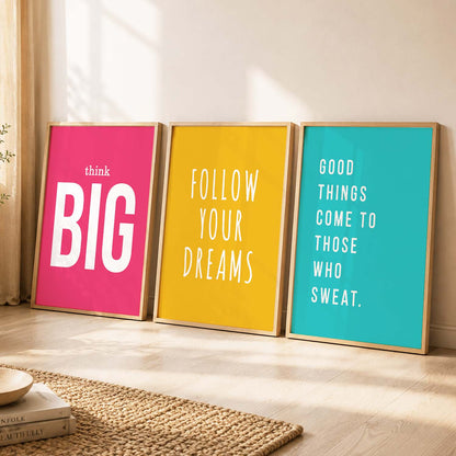Power Quote Bold Typography Motivational Quotes Wall Art Set of 3 Framed Prints