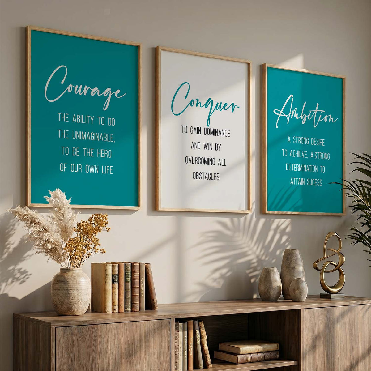 Traditional Motivational Quotes Wall Art Set of 3 Framed Prints for Bedroom