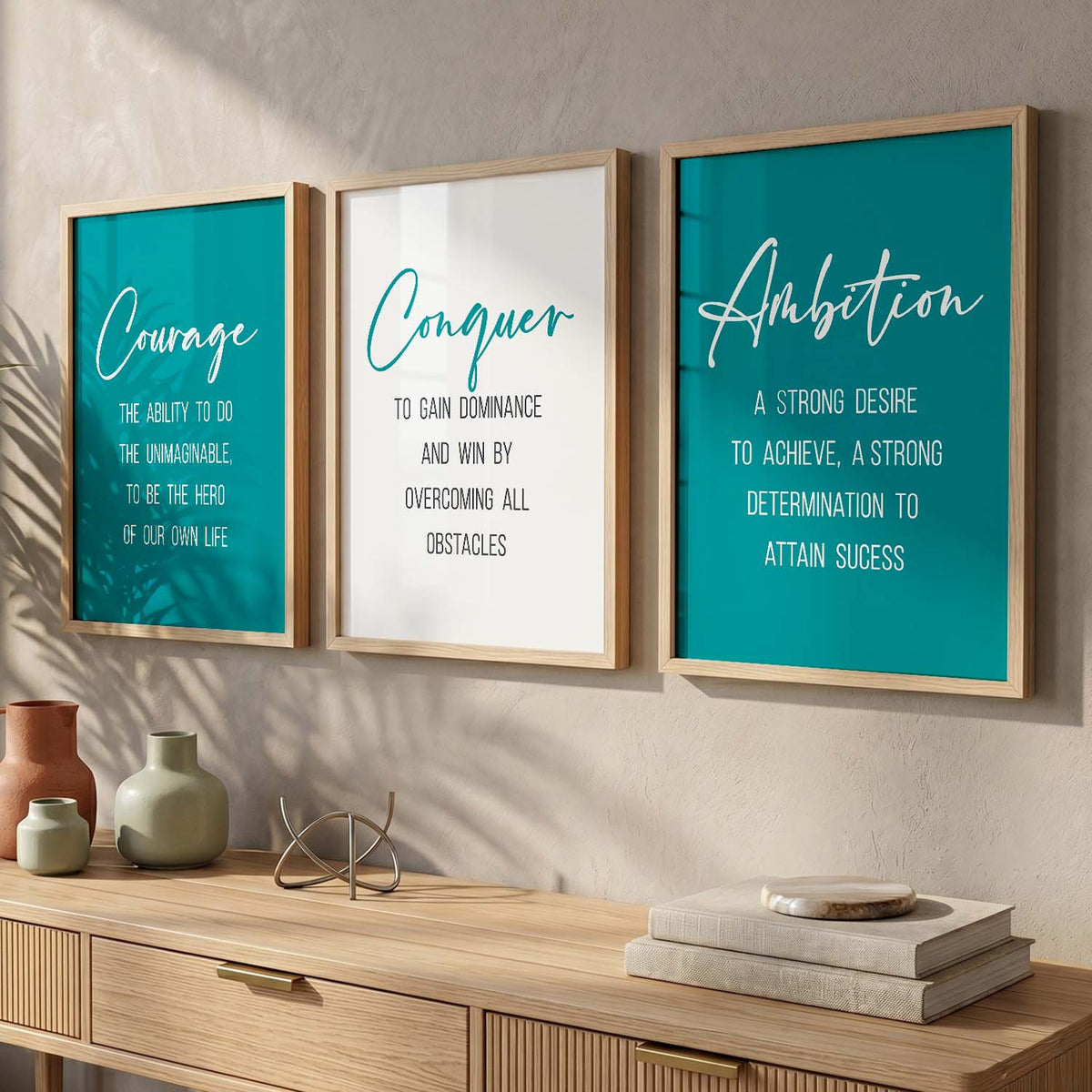 Traditional Motivational Quotes Wall Art Set of 3 Framed Prints for Bedroom