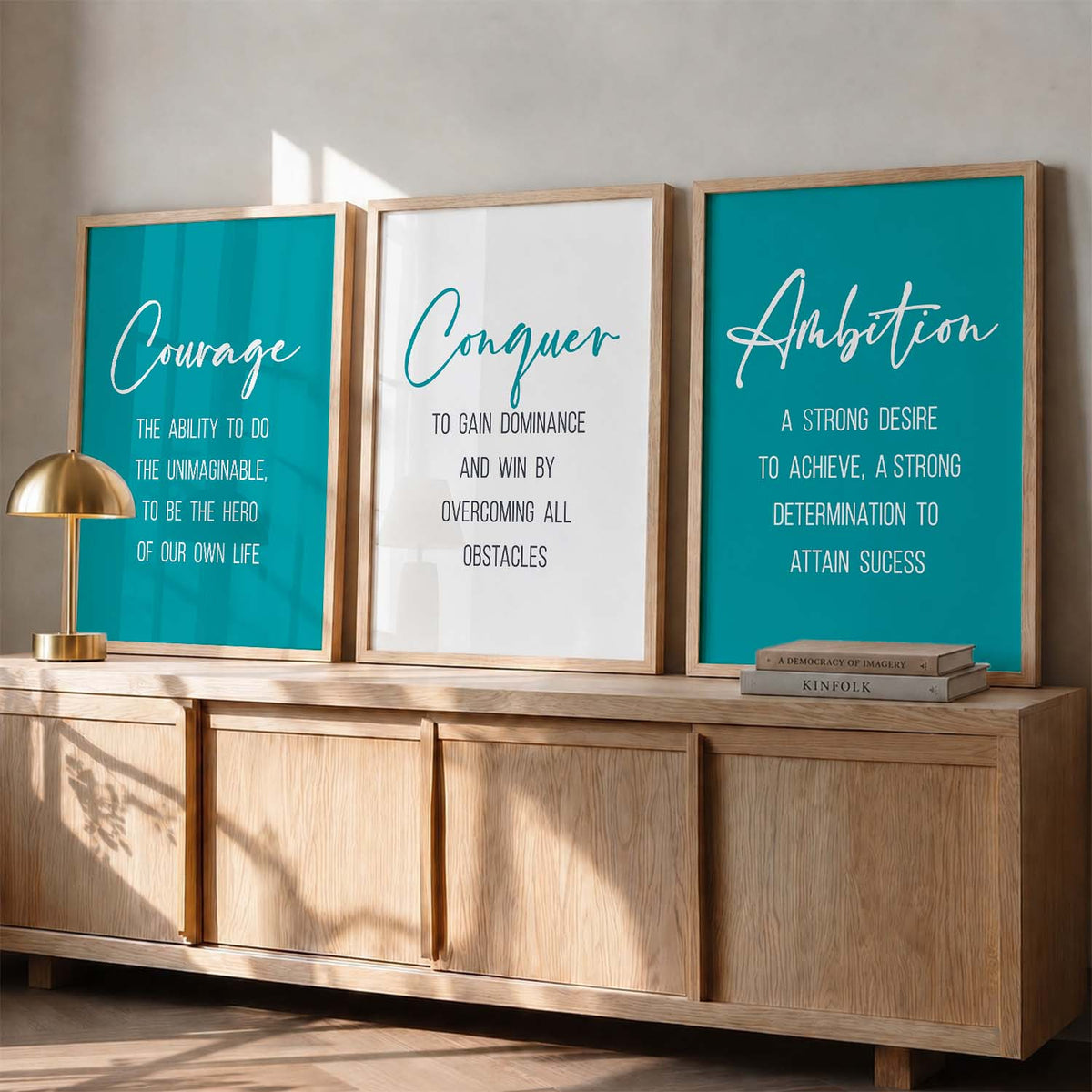 Traditional Motivational Quotes Wall Art Set of 3 Framed Prints for Bedroom