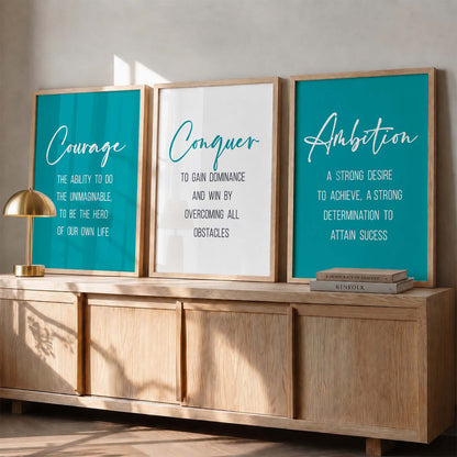 Traditional Motivational Quotes Wall Art Set of 3 Framed Prints for Bedroom