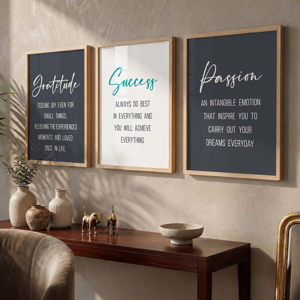 Madhubani Modern Motivational Quotes Wall Art Set of 3 Framed Prints