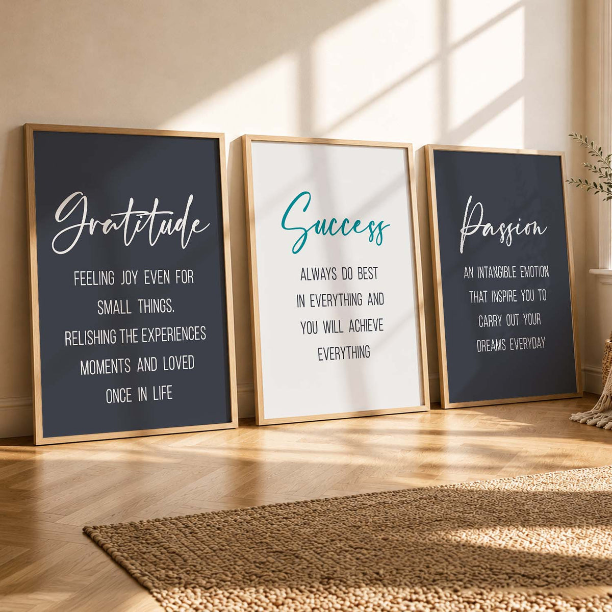 Madhubani Modern Motivational Quotes Wall Art Set of 3 Framed Prints