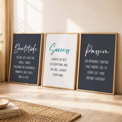 Madhubani Modern Motivational Quotes Wall Art Set of 3 Framed Prints