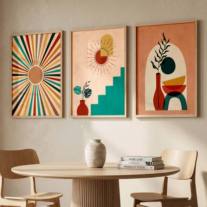 Sunburst Boho Wall Art Set of 3 Framed Prints