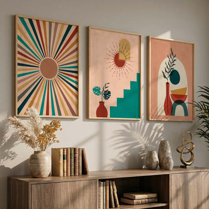 Sunburst Boho Wall Art Set of 3 Framed Prints