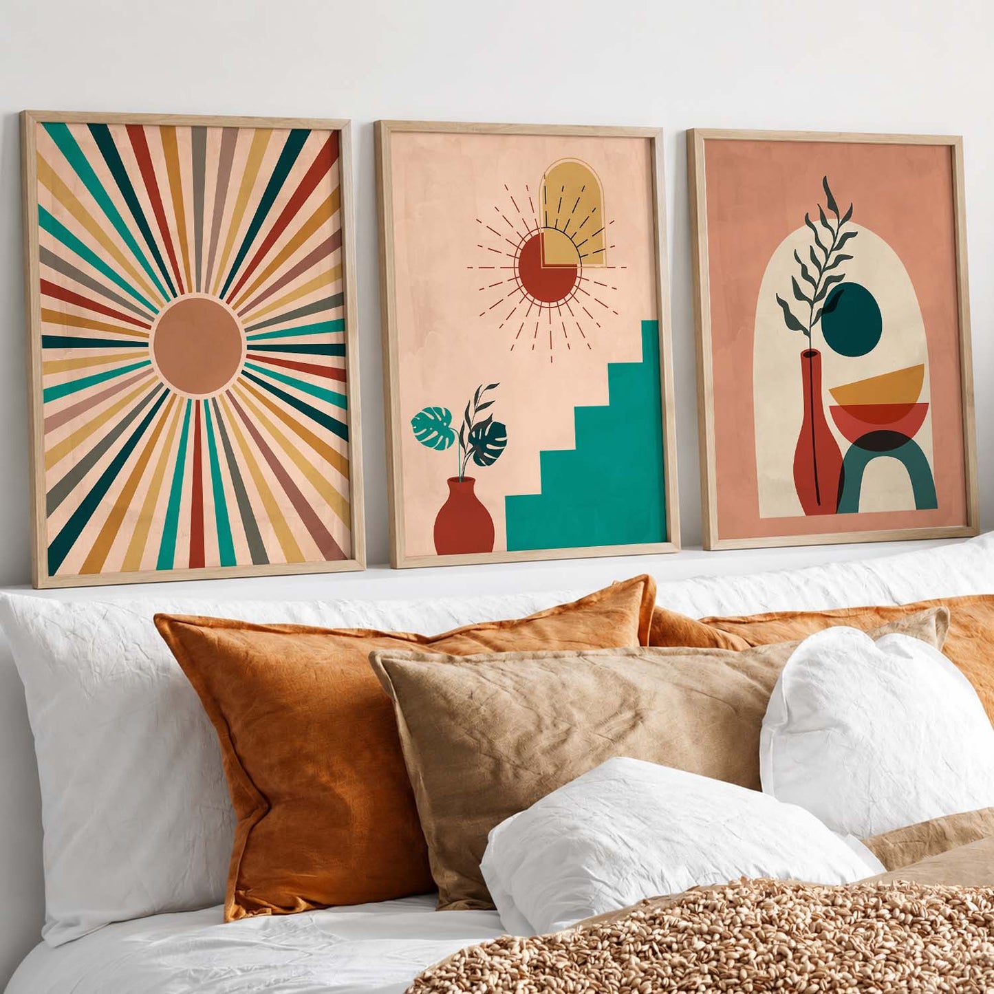 Sunburst Boho Wall Art Set of 3 Framed Prints