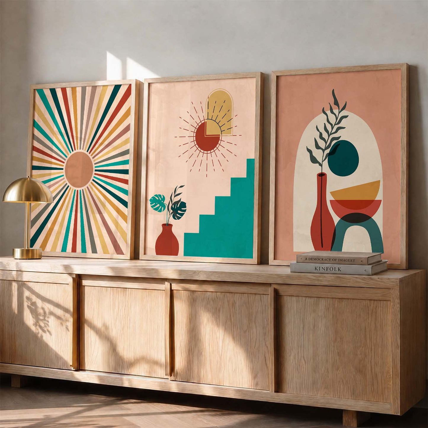 Sunburst Boho Wall Art Set of 3 Framed Prints