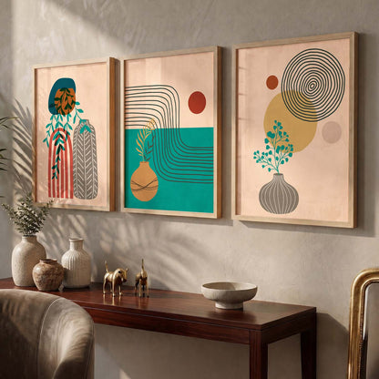 Line Art Boho Modern Wall Art Set of 3 Framed Prints