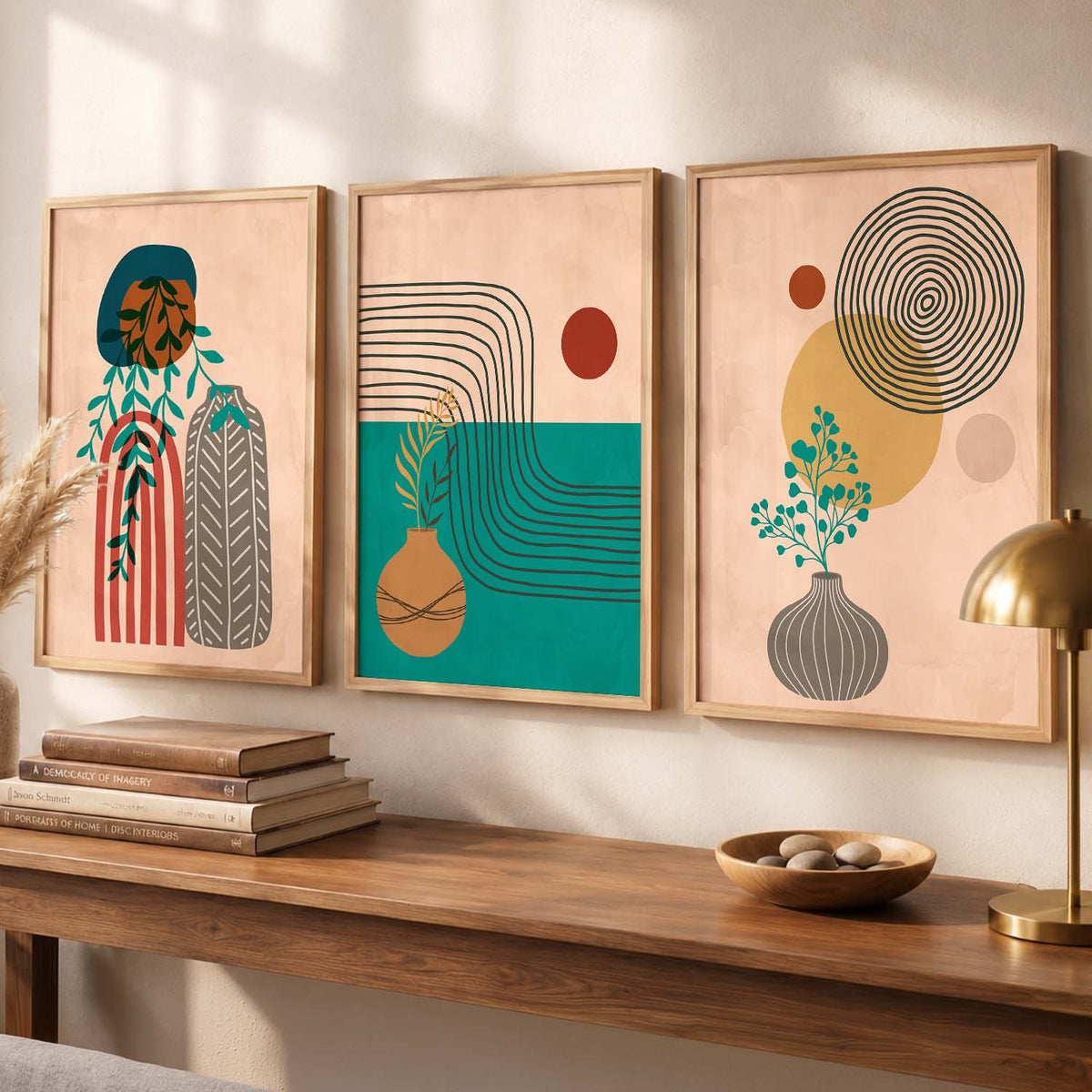 Line Art Boho Modern Wall Art Set of 3 Framed Prints