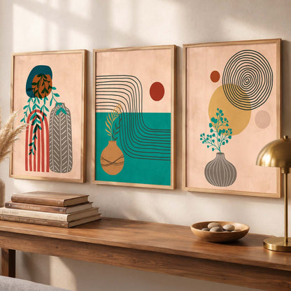 Line Art Boho Modern Wall Art Set of 3 Framed Prints