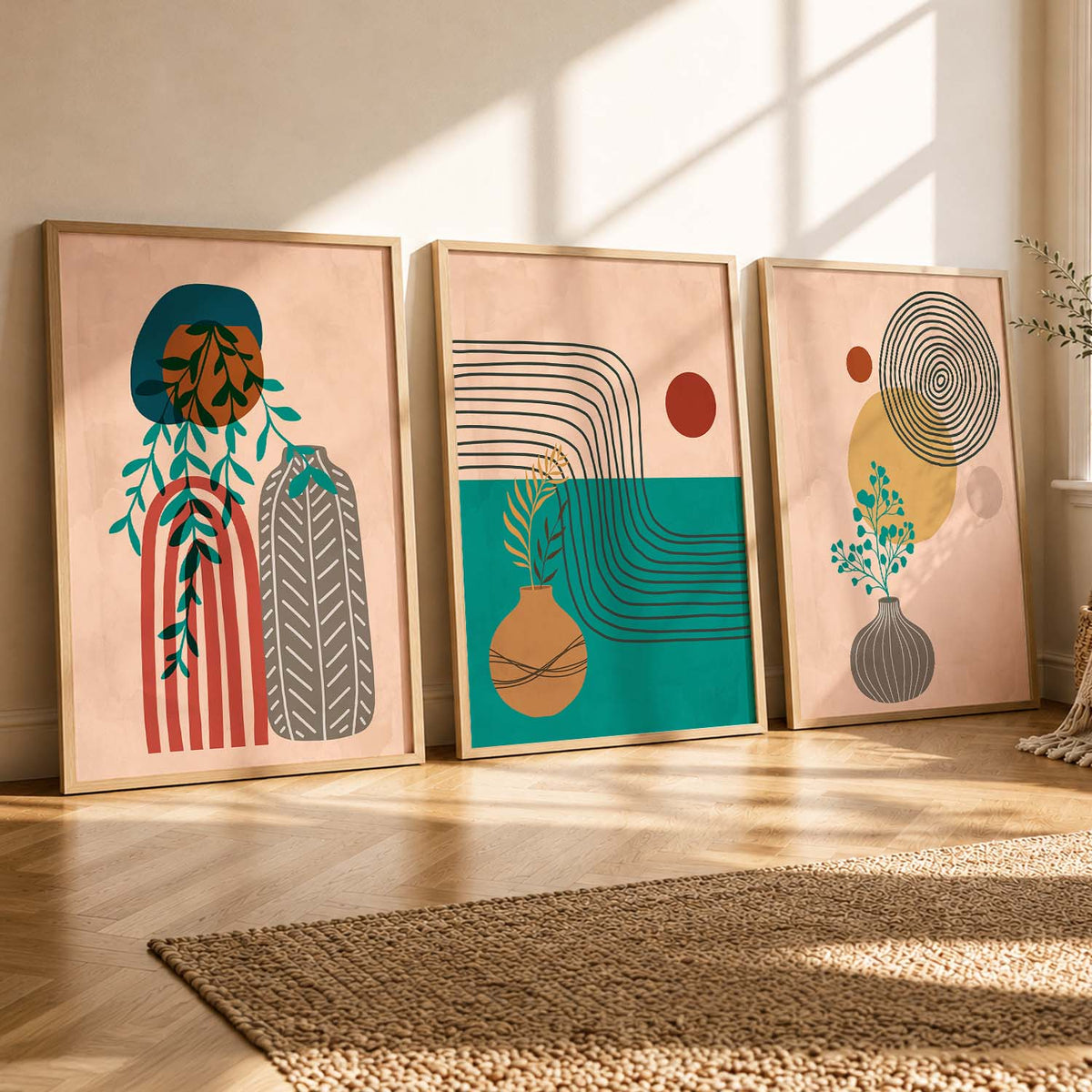 Line Art Boho Modern Wall Art Set of 3 Framed Prints