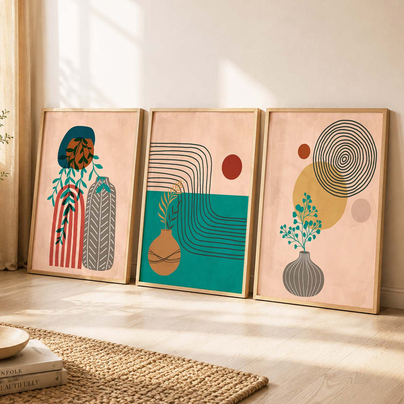 Line Art Boho Modern Wall Art Set of 3 Framed Prints