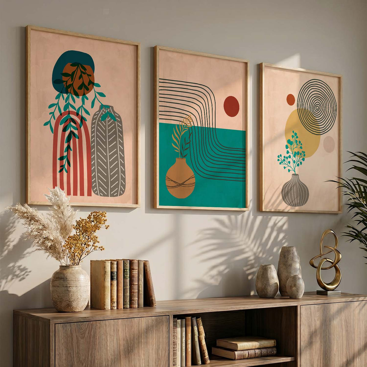 Line Art Boho Modern Wall Art Set of 3 Framed Prints