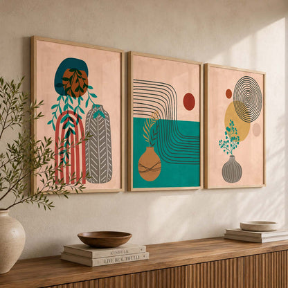 Line Art Boho Modern Wall Art Set of 3 Framed Prints