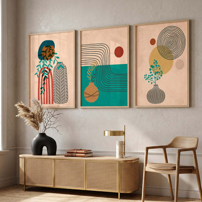 Line Art Boho Modern Wall Art Set of 3 Framed Prints