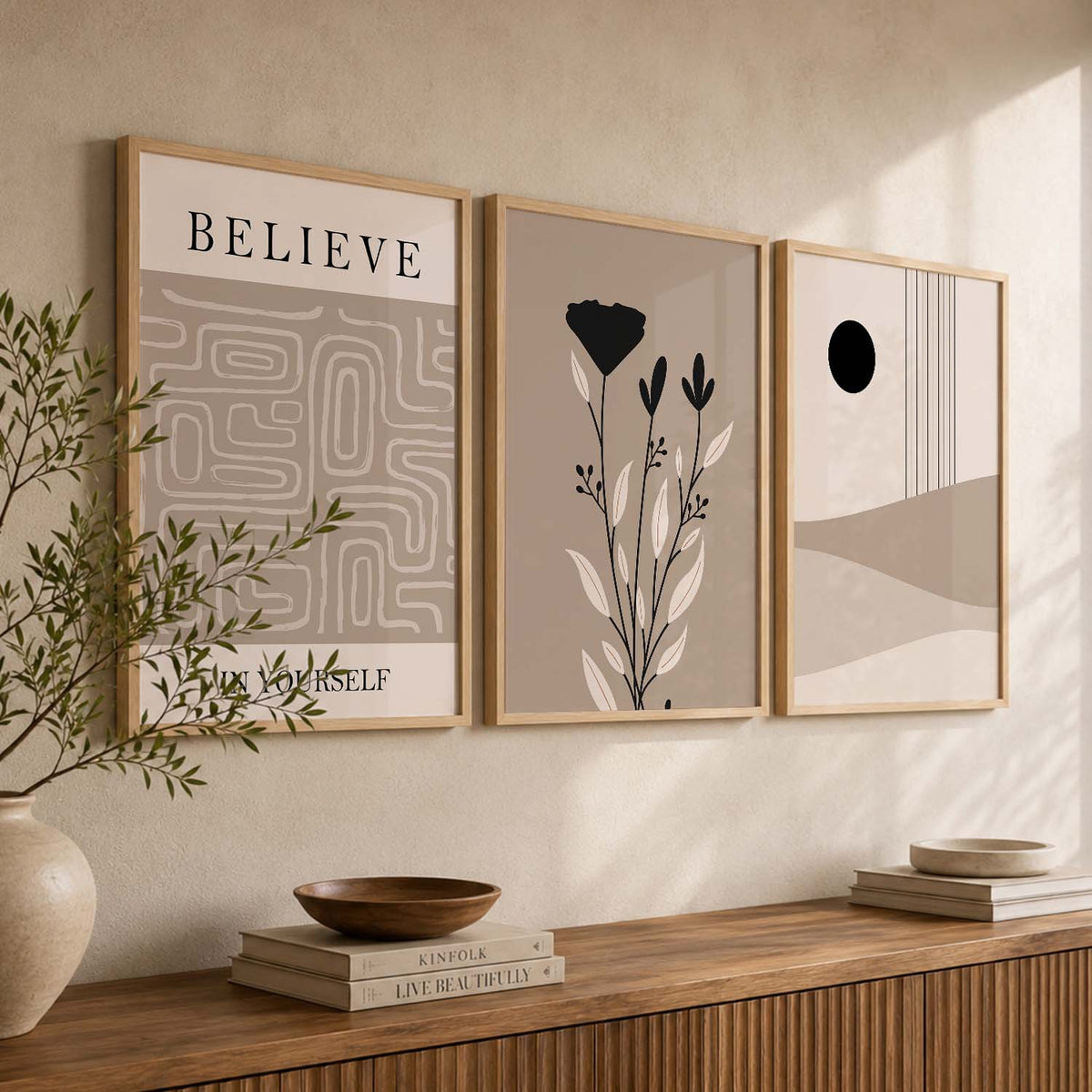 Botanical Minimalist Wall Art Set of 3 Framed Prints