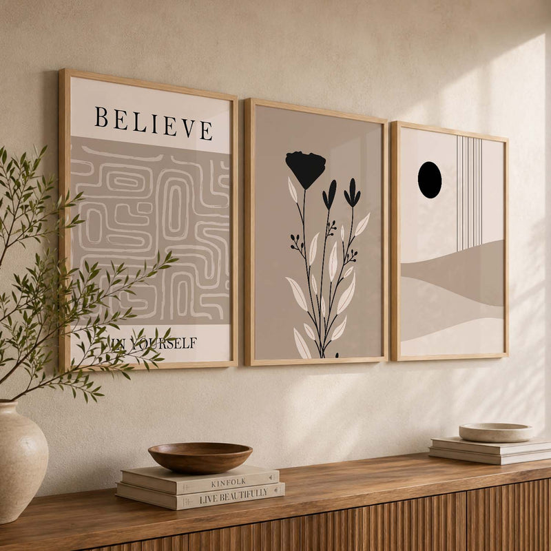 Botanical Minimalist Wall Art Set of 3 Framed Prints
