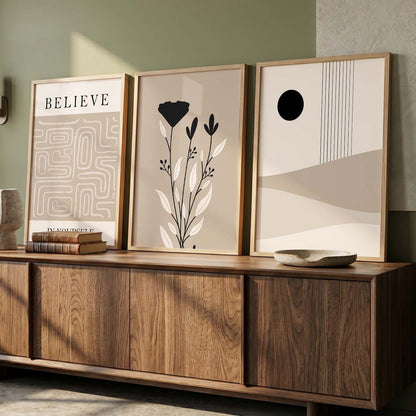 Botanical Minimalist Wall Art Set of 3 Framed Prints