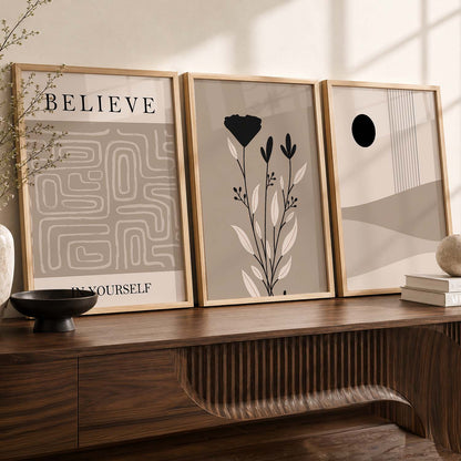 Botanical Minimalist Wall Art Set of 3 Framed Prints