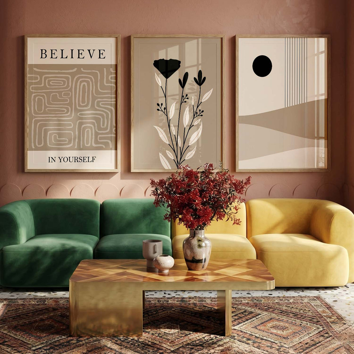 Botanical Minimalist Wall Art Set of 3 Framed Prints