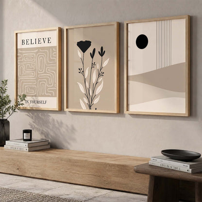 Botanical Minimalist Wall Art Set of 3 Framed Prints