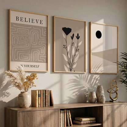 Botanical Minimalist Wall Art Set of 3 Framed Prints