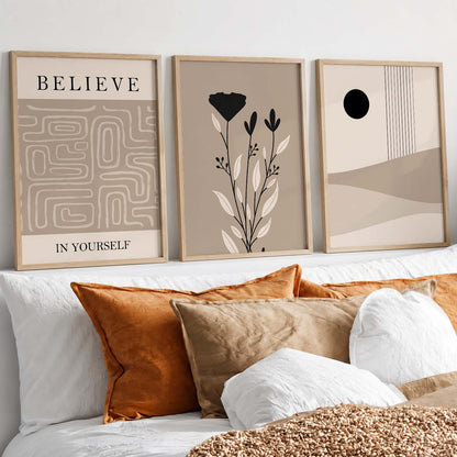 Botanical Minimalist Wall Art Set of 3 Framed Prints
