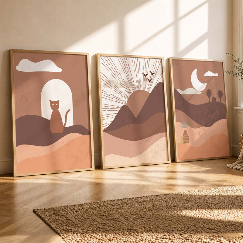 Abstract Boho Soft Wall Art Set of 3 Framed Prints