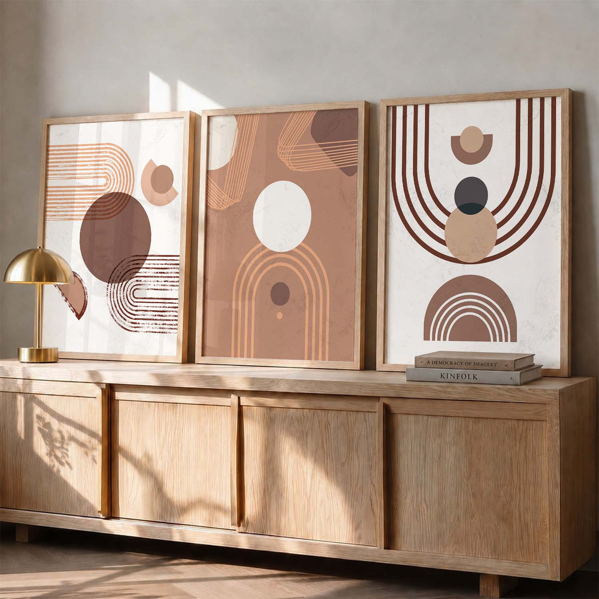 Earthy Geometric Abstract Boho Modern Wall Art Set of 3 Framed Prints