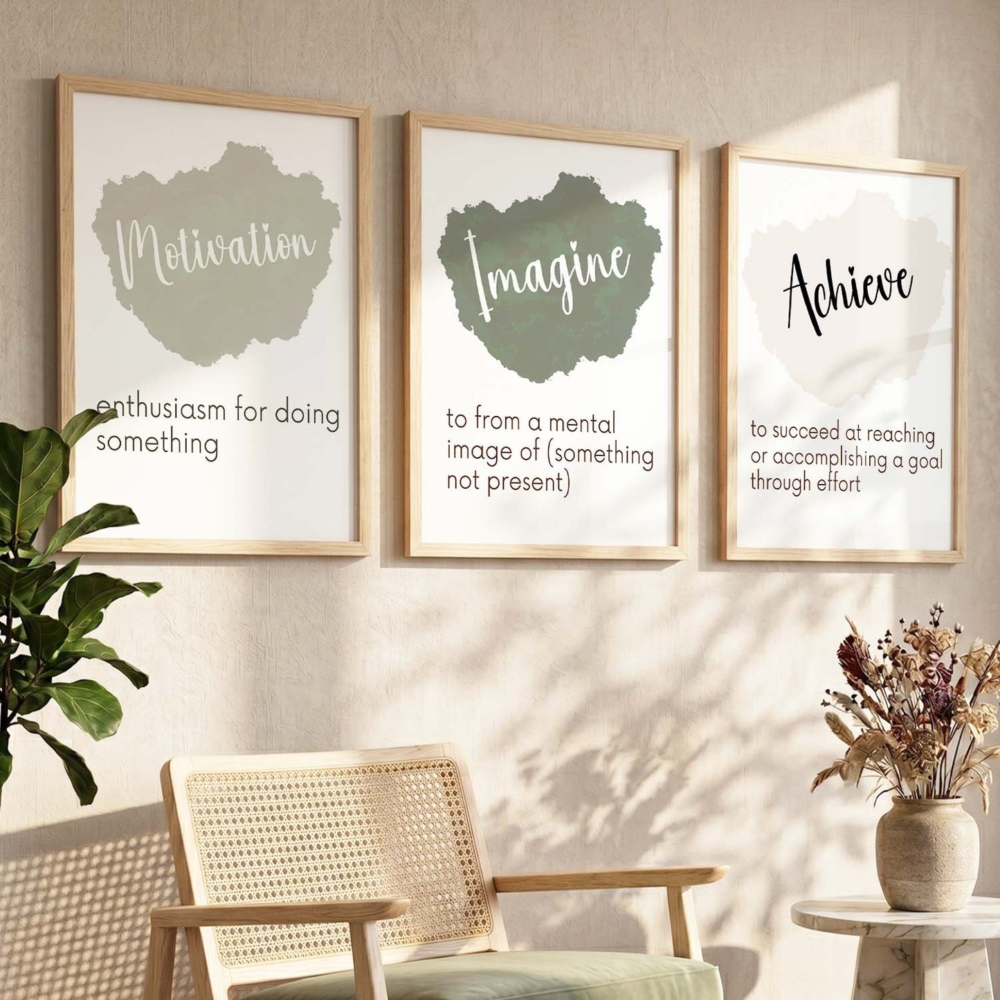 Modern Office Motivational Quotes Wall Art Set of 3 Framed Prints