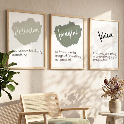 Modern Office Motivational Quotes Wall Art Set of 3 Framed Prints