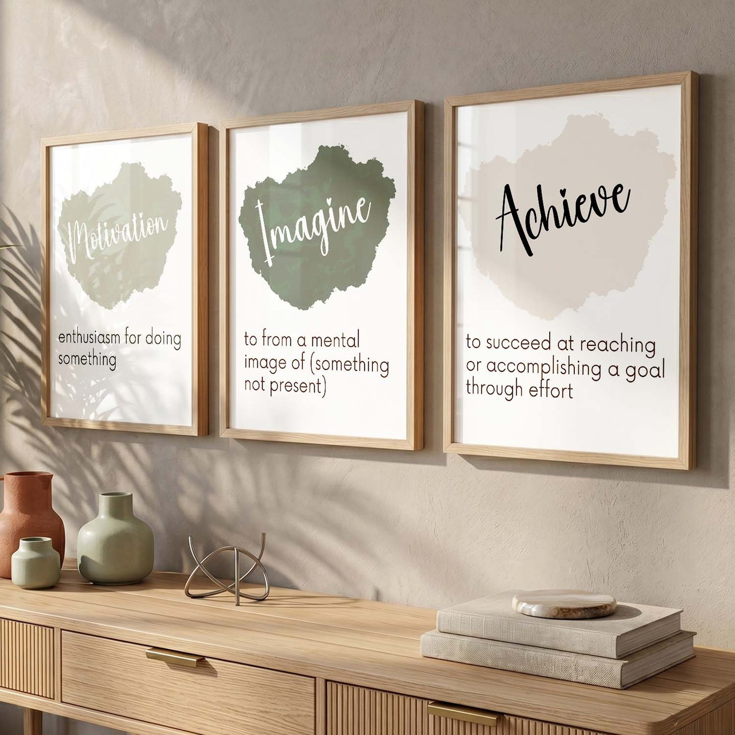 Modern Office Motivational Quotes Wall Art Set of 3 Framed Prints