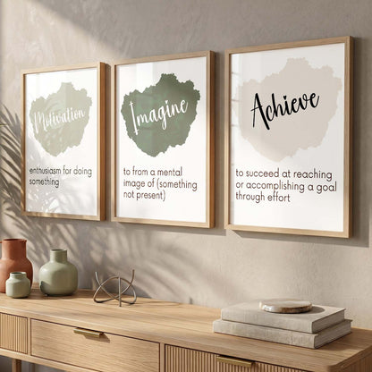 Modern Office Motivational Quotes Wall Art Set of 3 Framed Prints