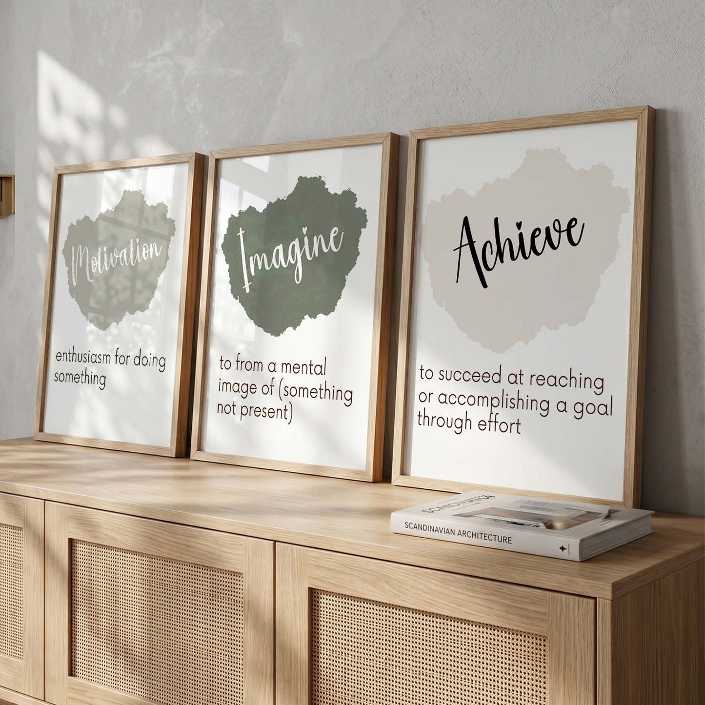 Modern Office Motivational Quotes Wall Art Set of 3 Framed Prints