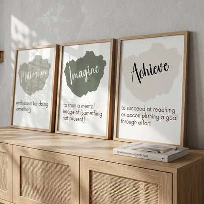 Modern Office Motivational Quotes Wall Art Set of 3 Framed Prints