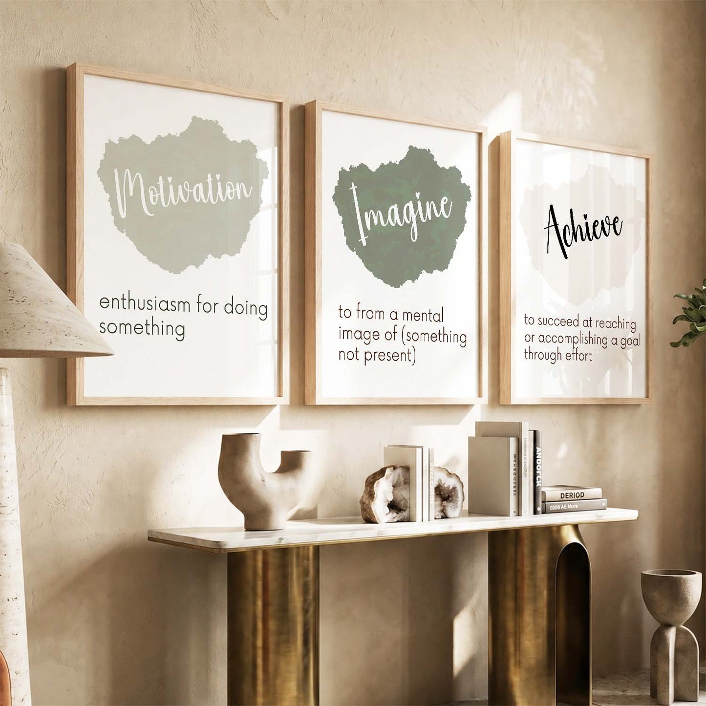 Modern Office Motivational Quotes Wall Art Set of 3 Framed Prints
