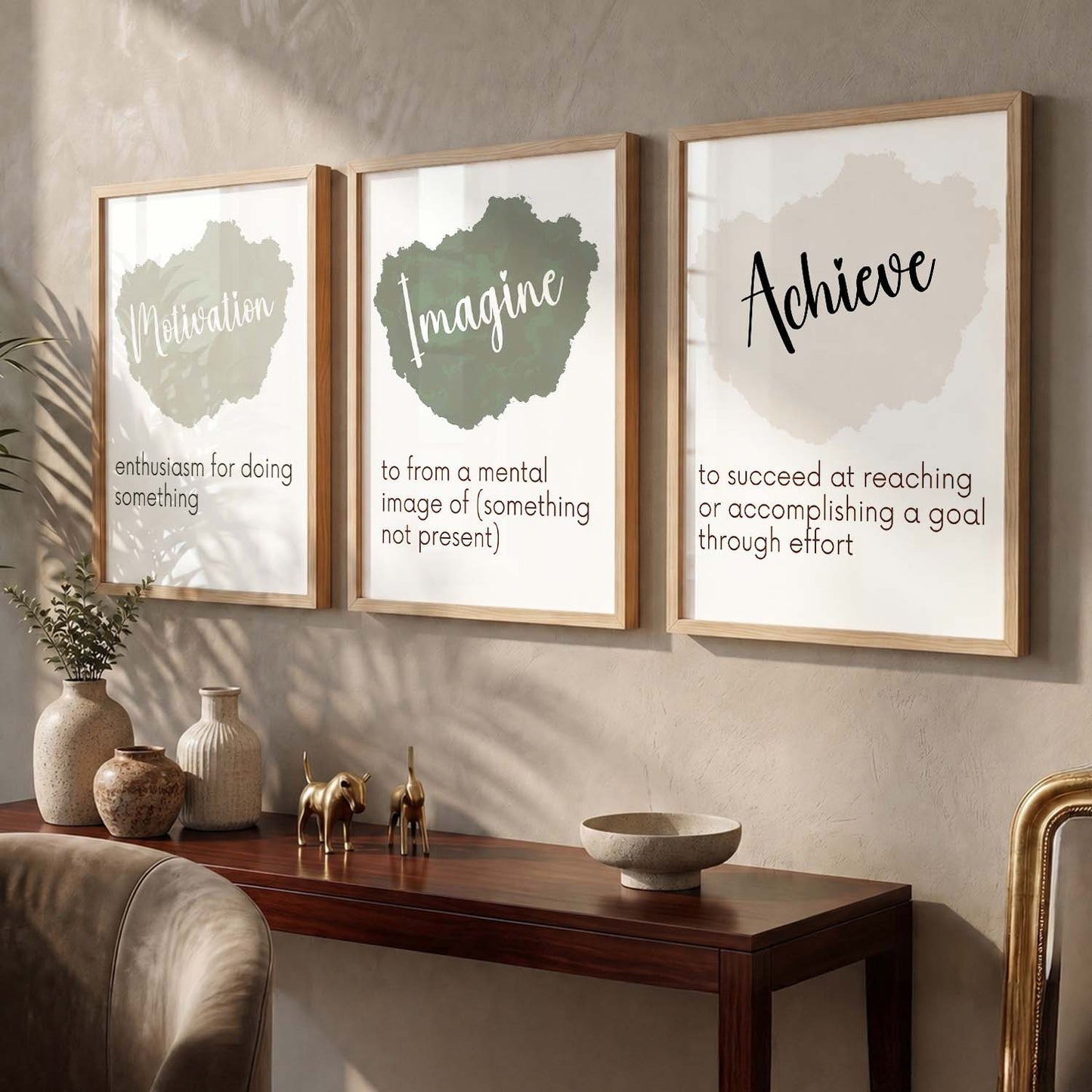 Modern Office Motivational Quotes Wall Art Set of 3 Framed Prints