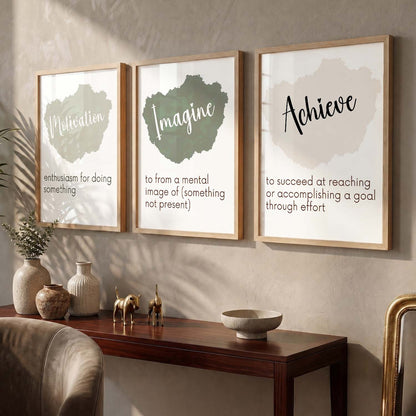Modern Office Motivational Quotes Wall Art Set of 3 Framed Prints