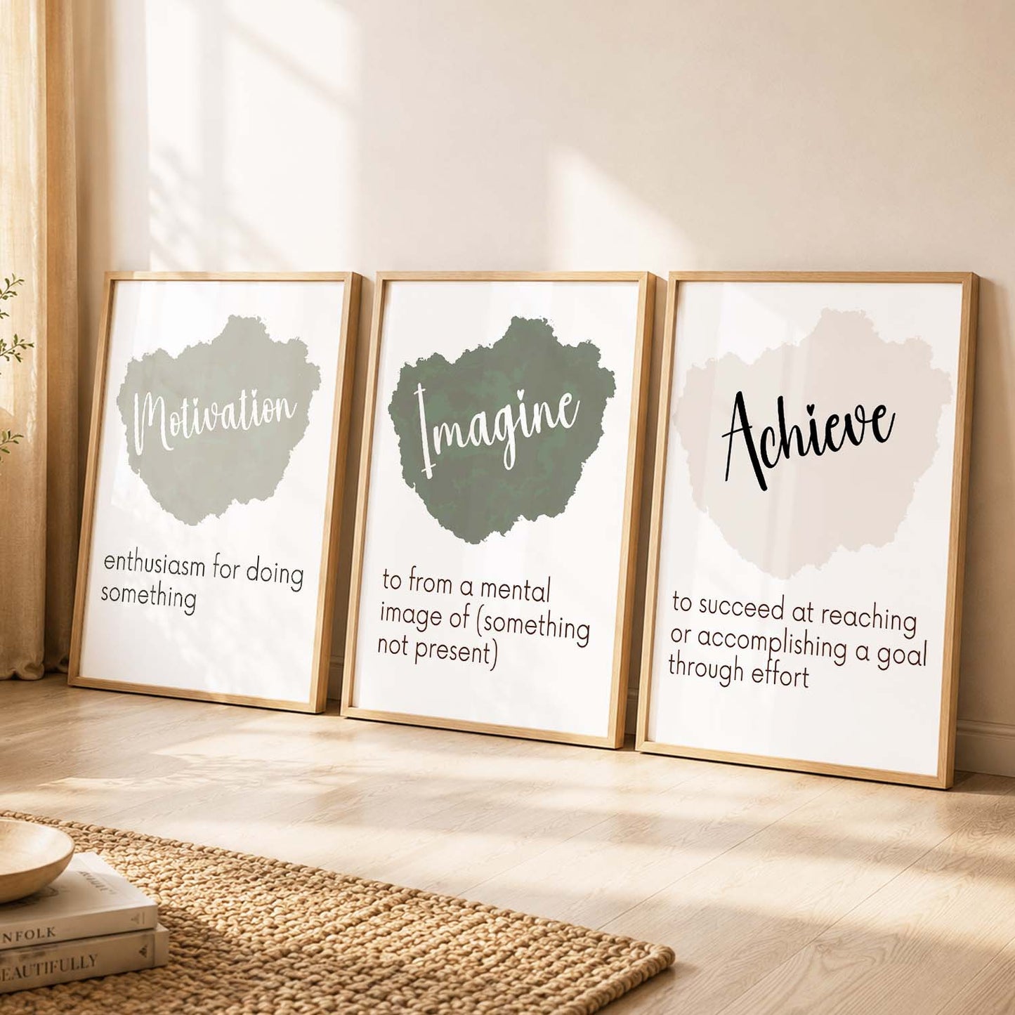 Modern Office Motivational Quotes Wall Art Set of 3 Framed Prints