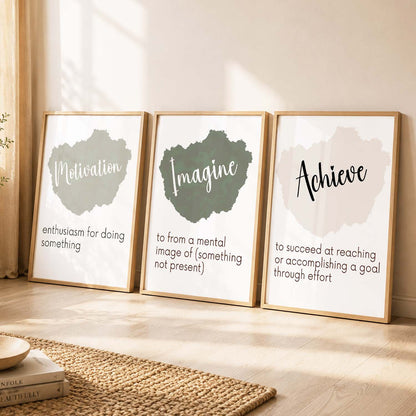 Modern Office Motivational Quotes Wall Art Set of 3 Framed Prints