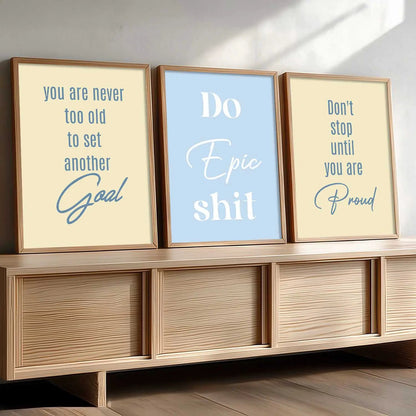 Dream Big Modern Typography Motivational Quotes Wall Art Set of 3 Framed Prints